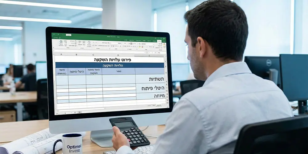 אנליסט פיננסי באופטימל אינווסט מחשב עלויות פיתוח מול תוכנית בנייה במחשב.